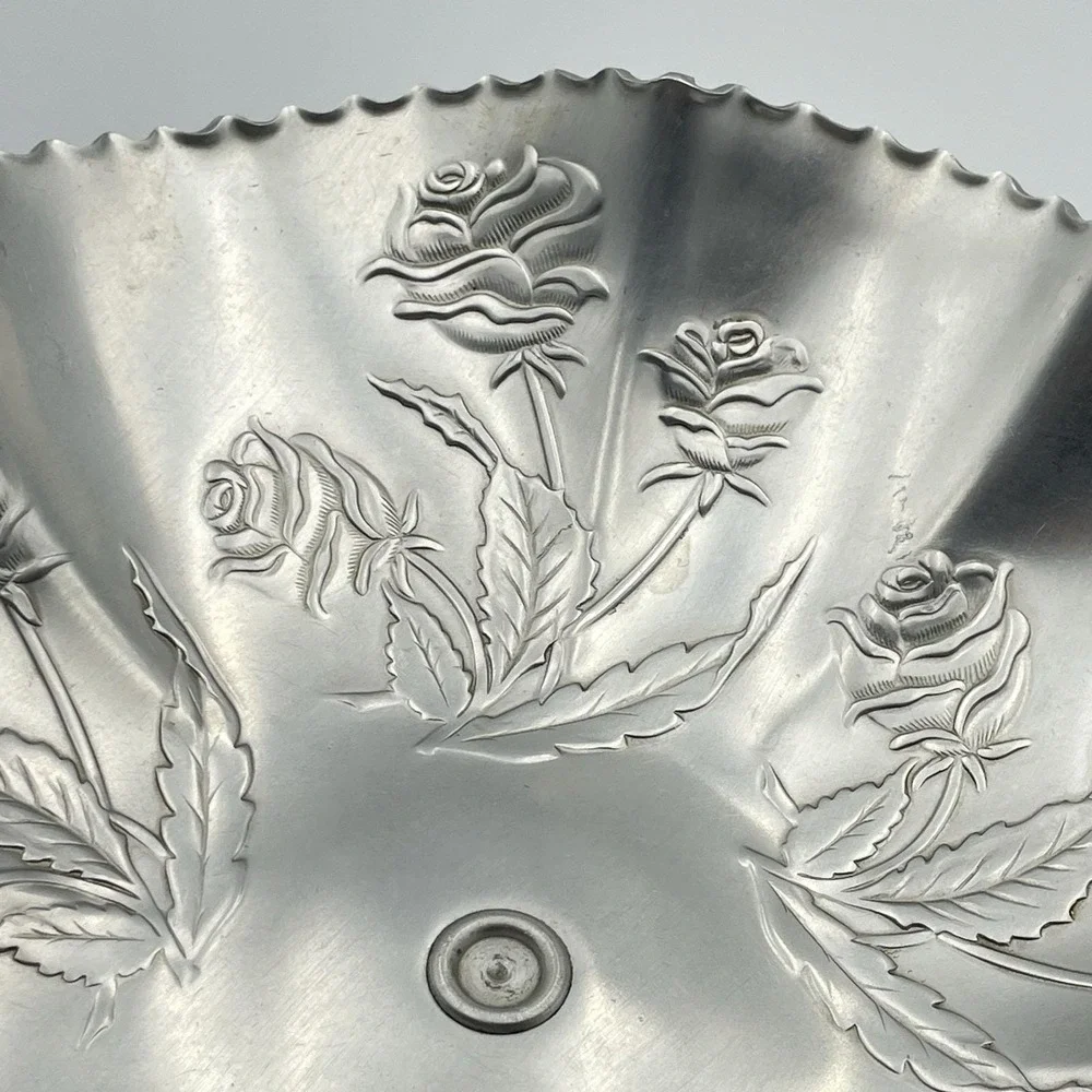Vintage‎ Aluminum Rose Compote Pedestal Candy Dish 7